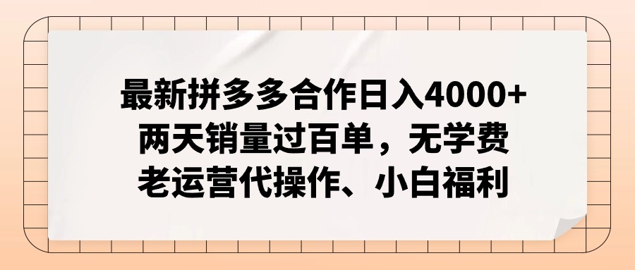 （11343期）最新拼多多合作日入4000+两天销量过百单，无学费、老运营代操作、小白福利插图